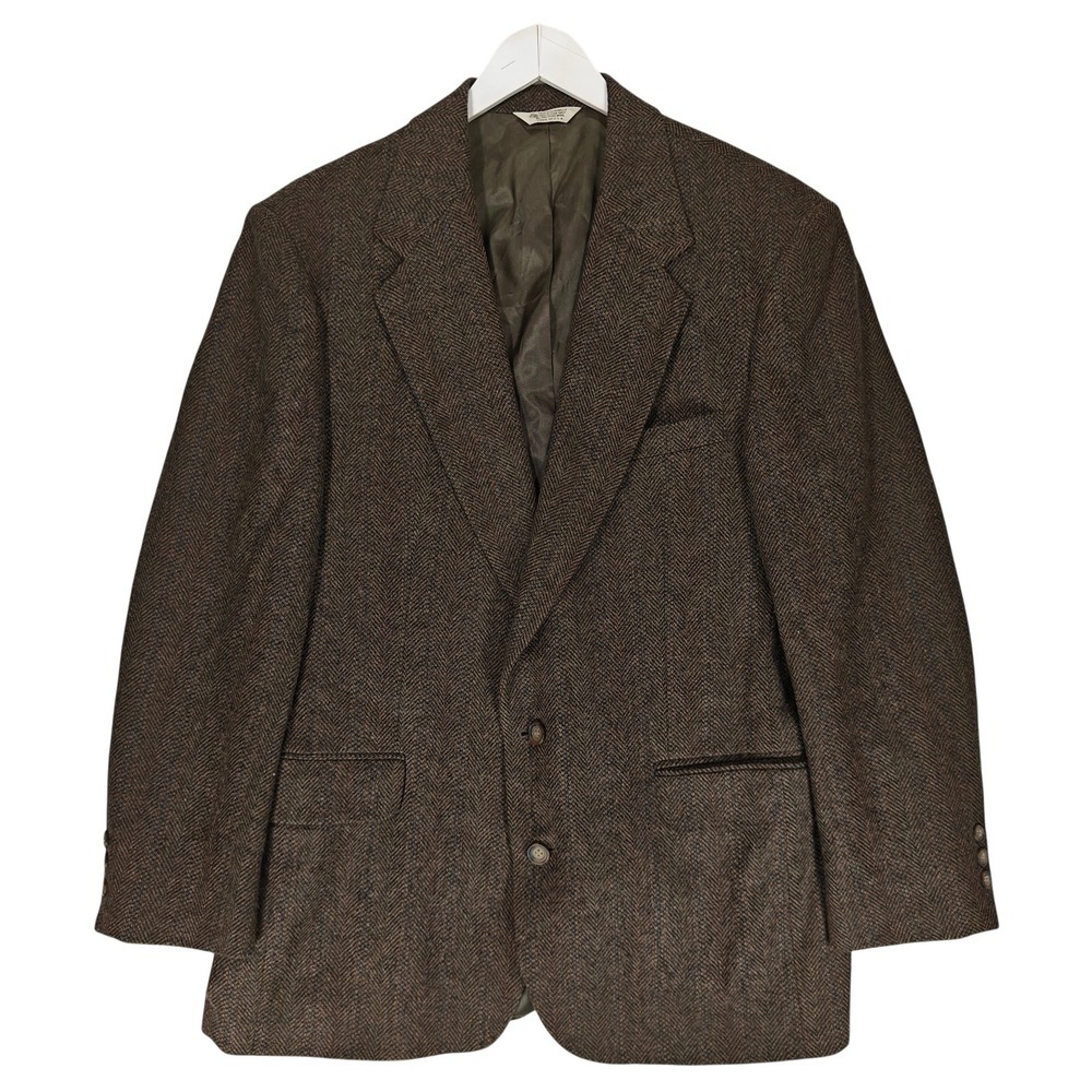 Stuart Hughes Mens Brown Herringbone Wool Blazer Sport Coat Made in USA 42R